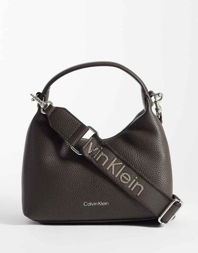 Calvin Klein Calvin Klein shoulder bag with canvas cross-body strap in chocolate brown