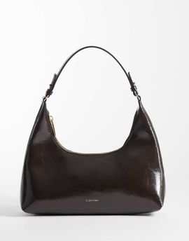 Calvin Klein Calvin Klein sleek foil logo shoulder bag in glossy chocolate brown
