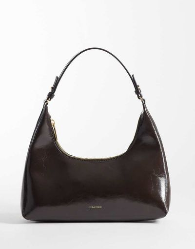 Calvin Klein Calvin Klein sleek foil logo shoulder bag in glossy chocolate brown