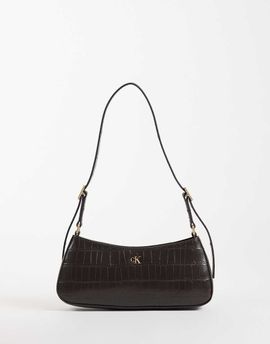 Calvin Klein Calvin Klein small shoulder bag with croc texture in chocolate brown