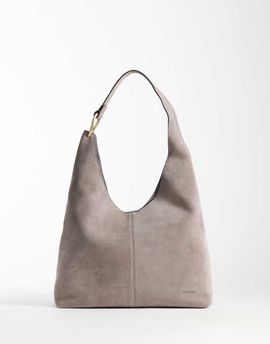 Calvin Klein Calvin Klein suede large shoulder bag with gold hardware detail in beige-Neutral