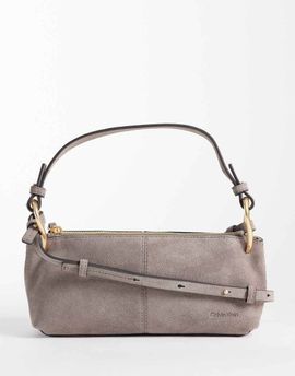 Calvin Klein Calvin Klein suede shoulder bag with cross-body double strap in washed lilac-Neutral