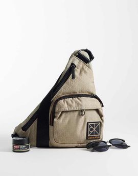 Calvin Klein Calvin Klein utility emblem print crossbody bag in beige-Neutral
