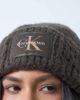 Calvin Klein Calvin Klein woven label brushed chunky rib beanie in chocolate brown - 2
