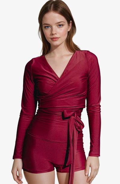 Calypsa Calypsa Avery 2-Piece Long Sleeve Wrap Swim Set With Reversible Top and Tummy Control Shorts
