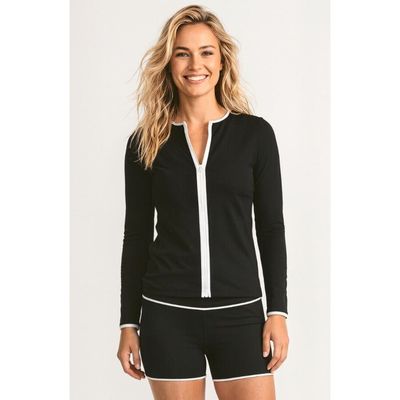 Calypsa Calypsa Full Zip Peyton Swim Top Two-Toned Collection