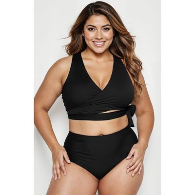 Calypsa Calypsa Plus Size Emery 2-Piece Wrap Style Swim Set With Reversible Top and High-Waisted Bottom