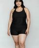 Calypsa Calypsa Plus Size Maya Tankini Swim Top Removable Cups and Black Swim Shorts Set  - 1