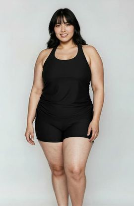 Calypsa Calypsa Plus Size Maya Tankini Swim Top Removable Cups and Black Swim Shorts Set 