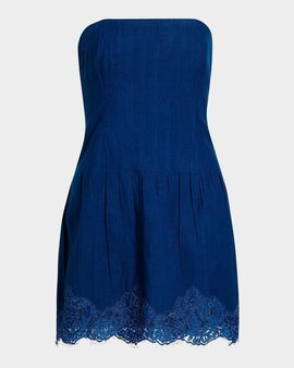 Cami NYC Belinda Strapless Lace-Trimmed Linen Minidress