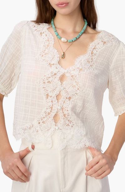 CAMI NYC CAMI NYC Junie Eyelash Lace Trim Cotton & Silk Top