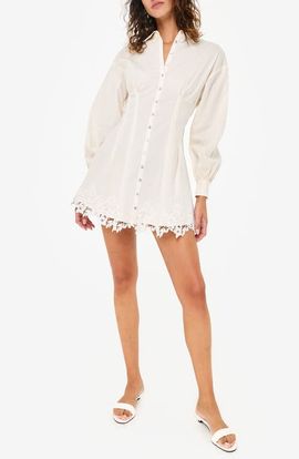 CAMI NYC CAMI NYC Kimiko Lace Detail Long Sleeve Cotton Mini Shirtdress