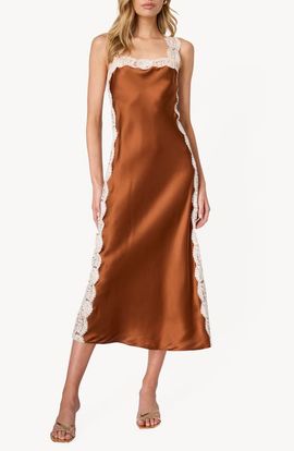 CAMI NYC CAMI NYC Nichola Lace Trim Silk Midi Slipdress