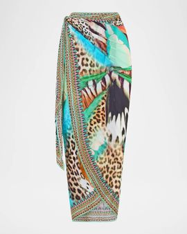 Camilla Animal-Print Sarong Midi Skirt