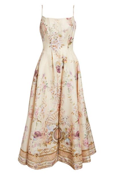 Camilla Camilla Corset Linen & Silk Twill Fit & Flare Dress