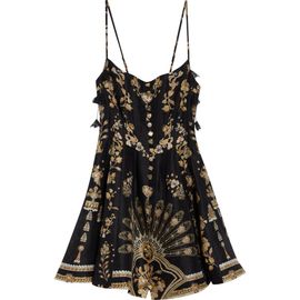 Camilla Camilla Crystal Embellished Linen & Silk Corset Dress