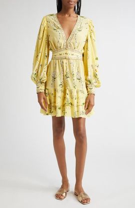 Camilla Camilla Daisy Chains Button Front Long Sleeve Silk Minidress 
