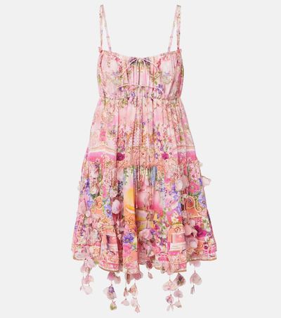 Camilla Camilla Floral-appliquÃ© gathered silk crÃªpe minidress