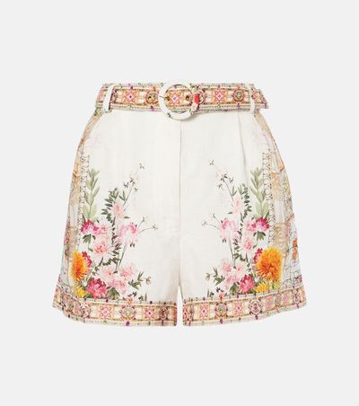 Camilla Camilla Floral high-rise belted linen shorts