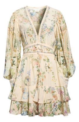 Camilla Camilla Floral Print Frill Long Sleeve Silk Dress