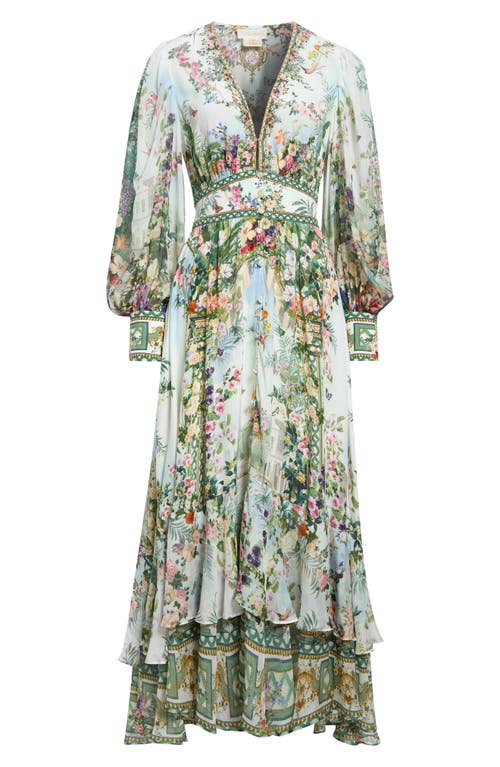 Camilla Camilla Floral Print Long Sleeve Button Front Silk Dress