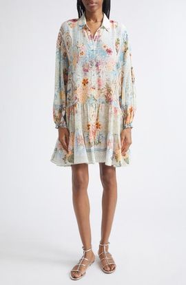 Camilla Camilla Floral Print Long Sleeve Silk Shirtdress