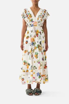 Camilla Camilla Flutter Sleeve Midi Dress With Frill Detail