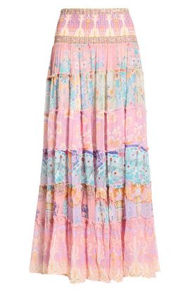 Camilla Camilla Gaudi Print Smocked Waist Tiered Silk Maxi Skirt
