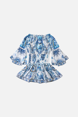 Camilla Camilla Kids Off Shoulder Shirred Waist Mini Dress