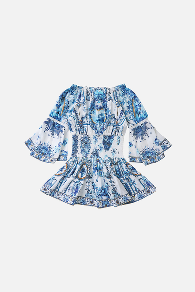 Camilla Camilla Kids Off Shoulder Shirred Waist Mini Dress