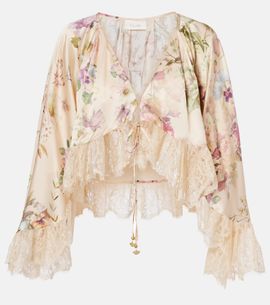 Camilla Camilla Lace-trimmed floral silk crop top