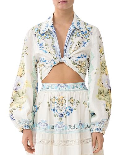 Camilla Camilla Linen Cropped Tie Shirt