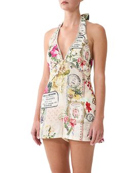 Camilla Camilla Linen Halter Button Front Romper
