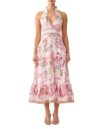 Camilla Camilla Linen Ruffle Halter Neck Midi Dress
