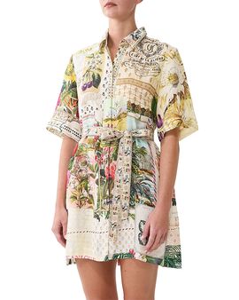 Camilla Camilla Linen Short Sleeve Tie Waist Shirt Dress