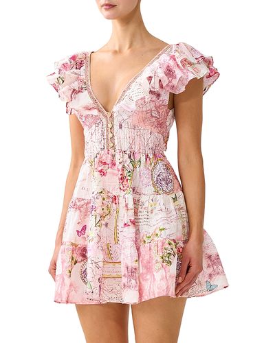 Camilla Camilla Linen Tiered Tie Back Mini Dress
