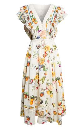 Camilla Camilla Magic of the Mercado Print Flutter Sleeve Cotton & Silk Dress 