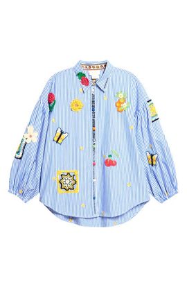 Camilla Camilla Magic of the Mercado Stripe Balloon Sleeve Cotton Button-Up Shirt 