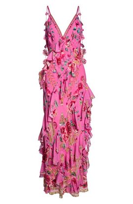 Camilla Camilla Matadora Flora Asymmetric Ruffle Silk Slipdress 