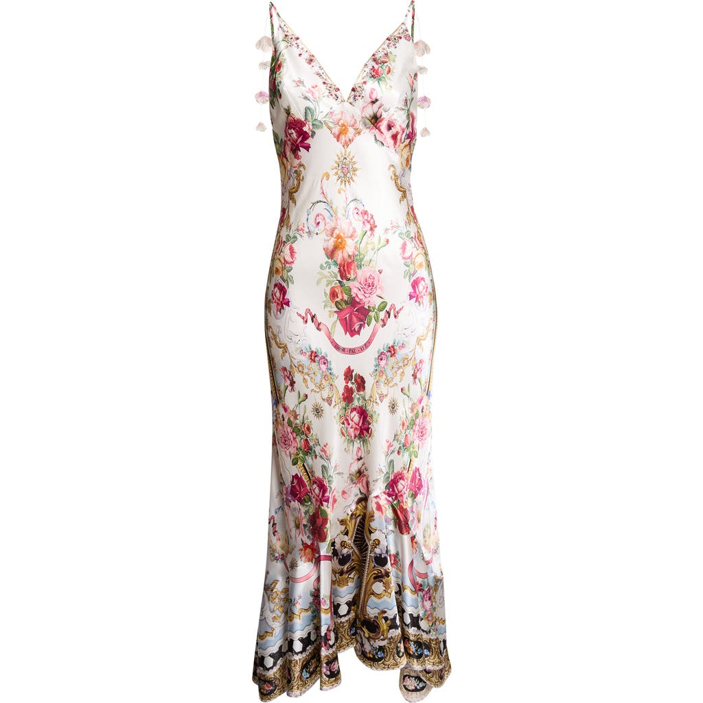 Camilla Camilla Mixed Print Floral V-Neck Silk Charmeuse Slip Dress