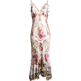 Camilla Camilla Mixed Print Floral V-Neck Silk Charmeuse Slip Dress