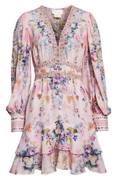 Camilla Camilla Palatial Pastels Crystal Embellished Long Sleeve Silk Dress