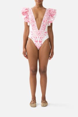 Camilla Camilla Plunge One Piece W Pleated Ruffle Sleeves