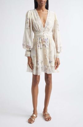 Camilla Camilla Print Long Sleeve Button Front Silk Frill Dress
