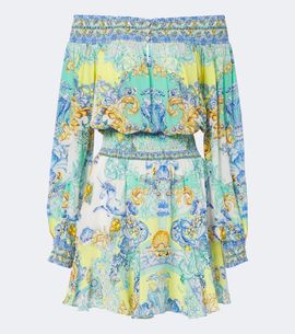 Camilla Camilla Printed embellished off-shoulder silk minidress