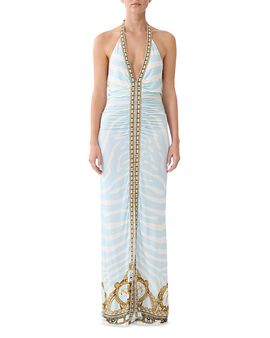 Camilla Camilla Ruched Front Plunge Halter Maxi Dress