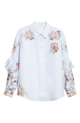 Camilla Camilla Seville Sweetheart Frill Detail Linen Button-Up Shirt 