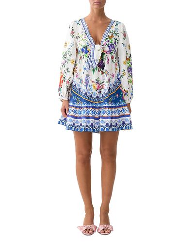 Camilla Camilla Tie Front Blouson Sleeve Mini Dress