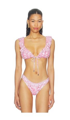 Camilla Camilla Tie Front Tri Bikini Top With Frill Neck