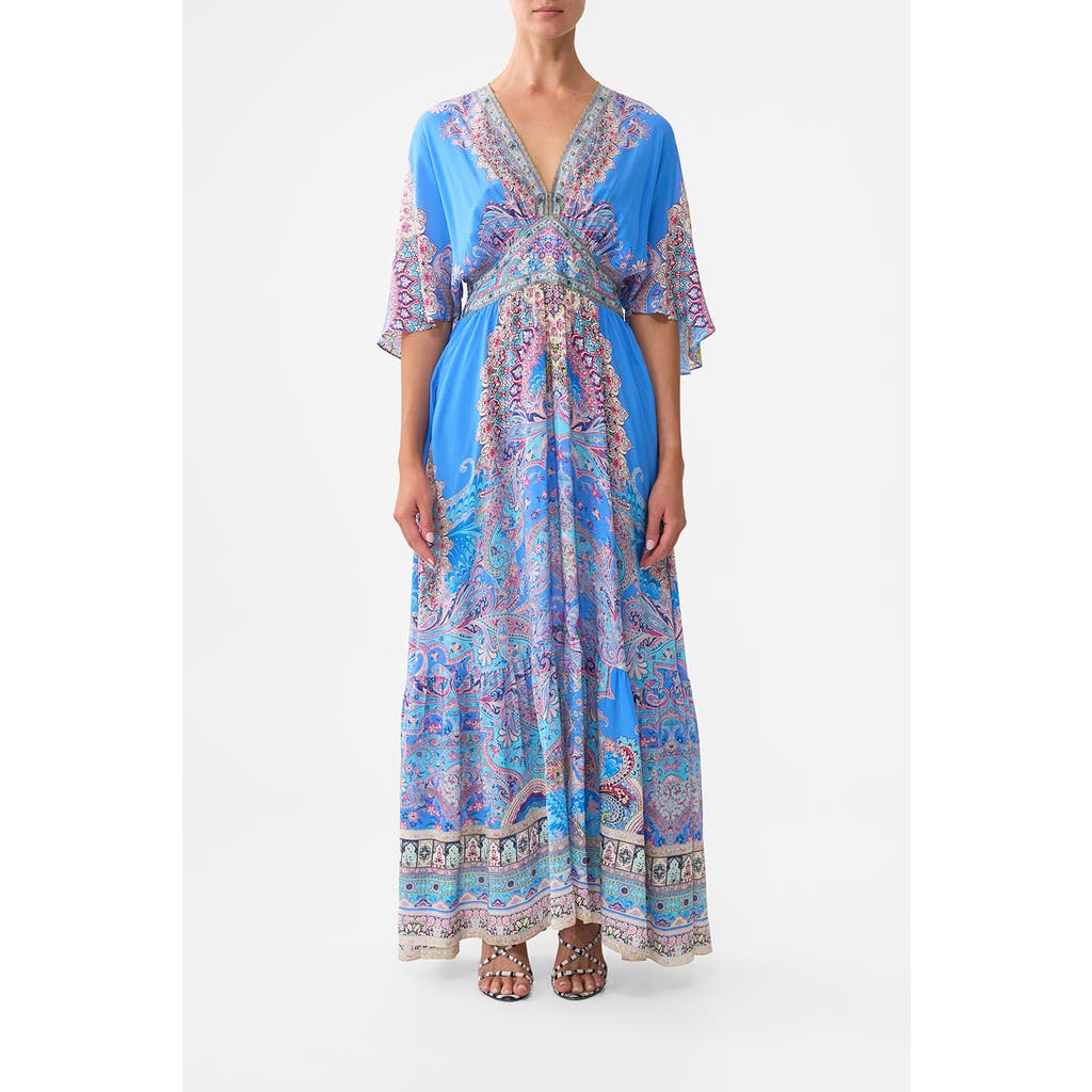 WAISTED DRESS WITH HEM RUFFLE WINDMILLS AND WILDFLOWERS
